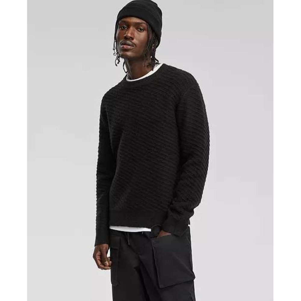 Mode of One Mens Relaxed‎ Fit Diagonal Texture Sweater Deep Black Small NEW